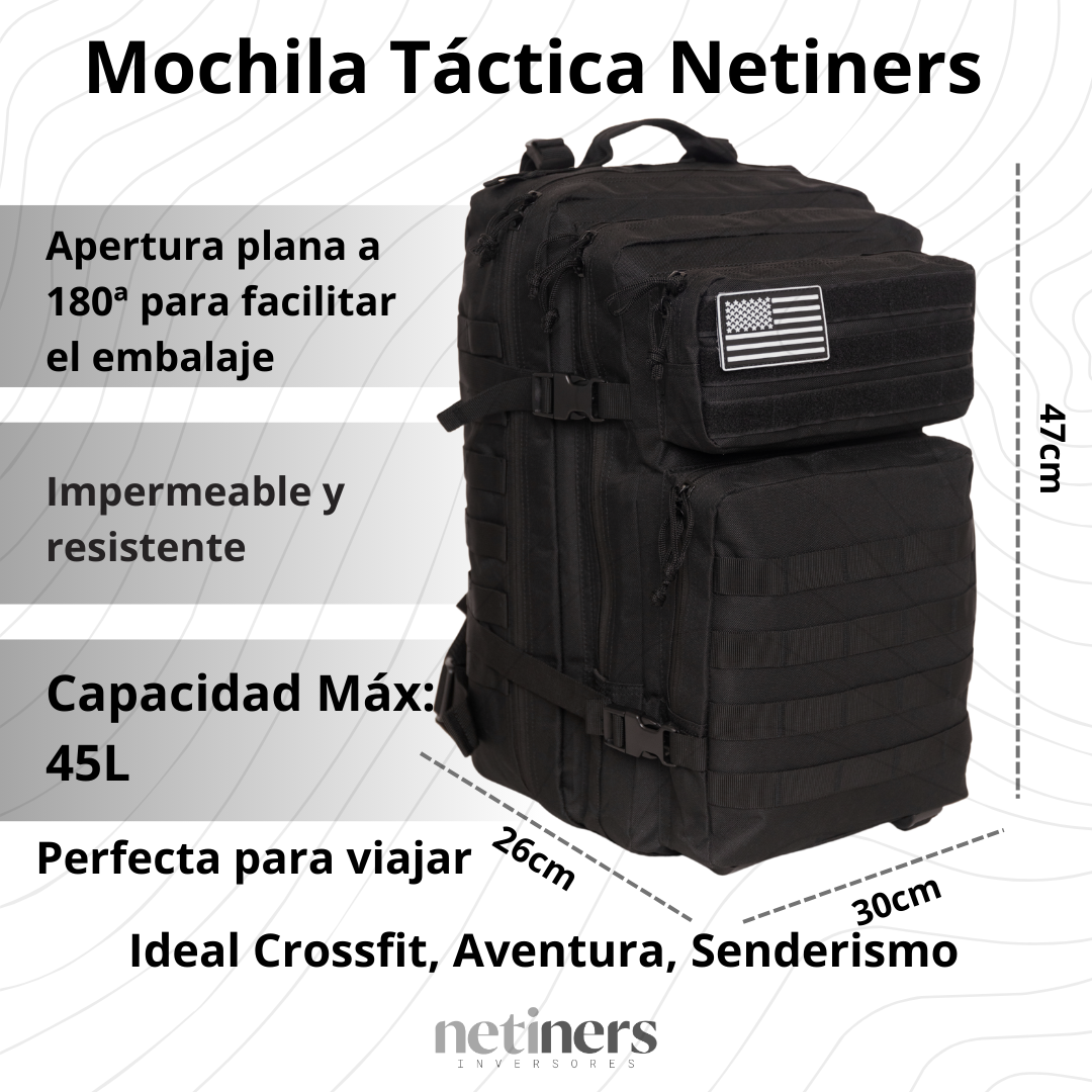 Mochila crossfit táctica militar de 45lt cómoda, resistente, ideal para gimnasio con soporte de carga pesada espacio óptimo y bolsillo interno