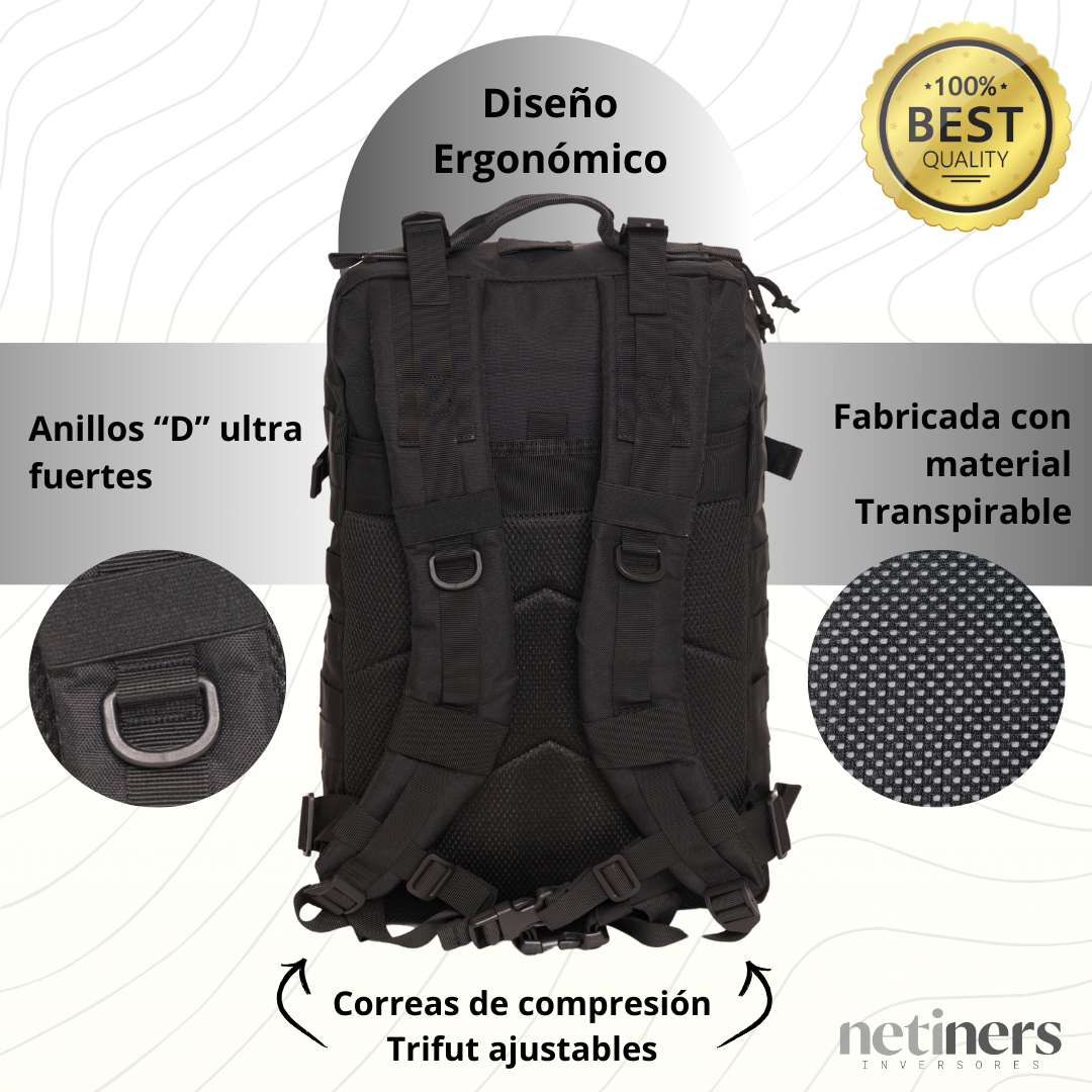 Mochila crossfit táctica militar de 45lt cómoda, resistente, ideal para gimnasio con soporte de carga pesada espacio óptimo y bolsillo interno