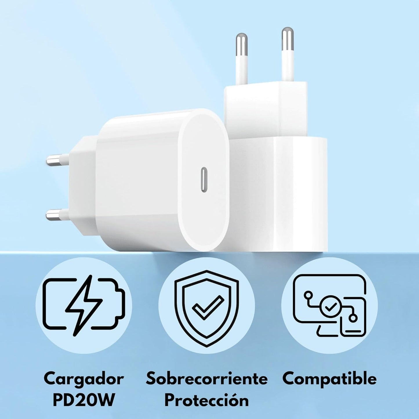 NETINERS® Cargador Tipo C Carga rapida Original Compatible con iPhone 16/16 Pro/16 Pro Max/16 Plus/15/15 Pro/15 Pro Max/15 Plus/iPad Pro/iPad Air, 20W + Cable iPhone de 2 Metros con Certificado MFI