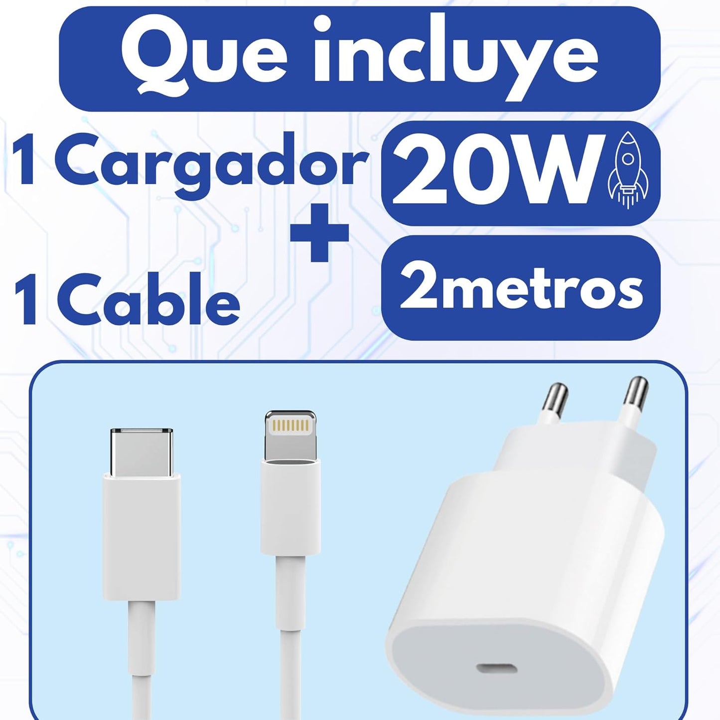 NETINERS® Cargador Carga rapida Compatible iPhone Original iPhone 14/14 Pro/14 Pro Max/14 Plus 13 12 11 XS XS MAX XR X, 20W + Cable iPhone de 2 Metros con Certificado MFI