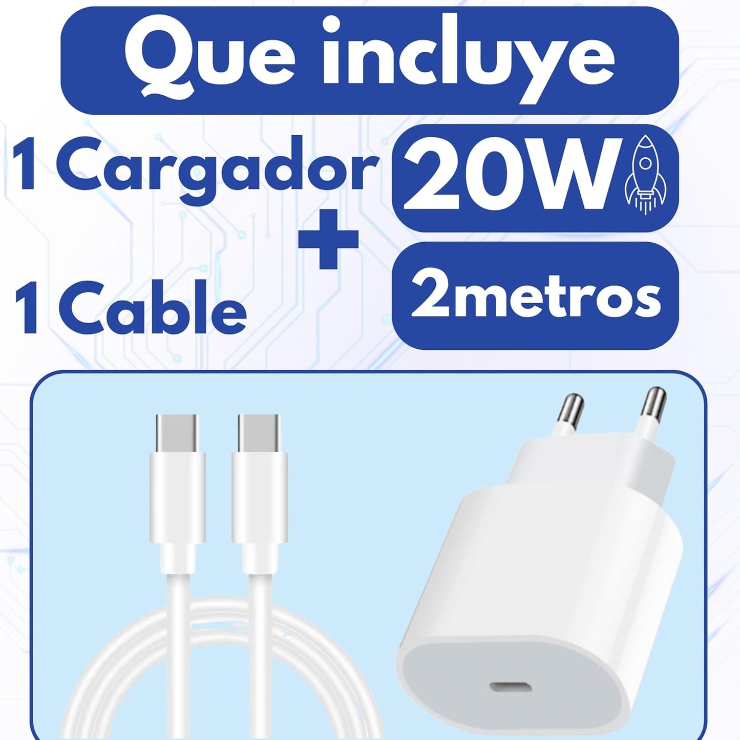 NETINERS® Cargador Tipo C Carga rapida Original Compatible con iPhone 16/16 Pro/16 Pro Max/16 Plus/15/15 Pro/15 Pro Max/15 Plus/iPad Pro/iPad Air, 20W + Cable iPhone de 2 Metros con Certificado MFI