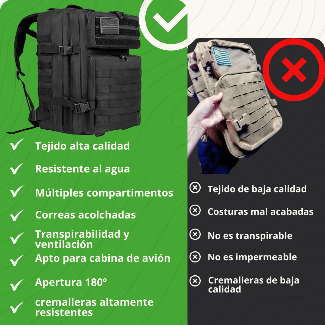 Mochila crossfit táctica militar de 45lt cómoda, resistente, ideal para gimnasio con soporte de carga pesada espacio óptimo y bolsillo interno