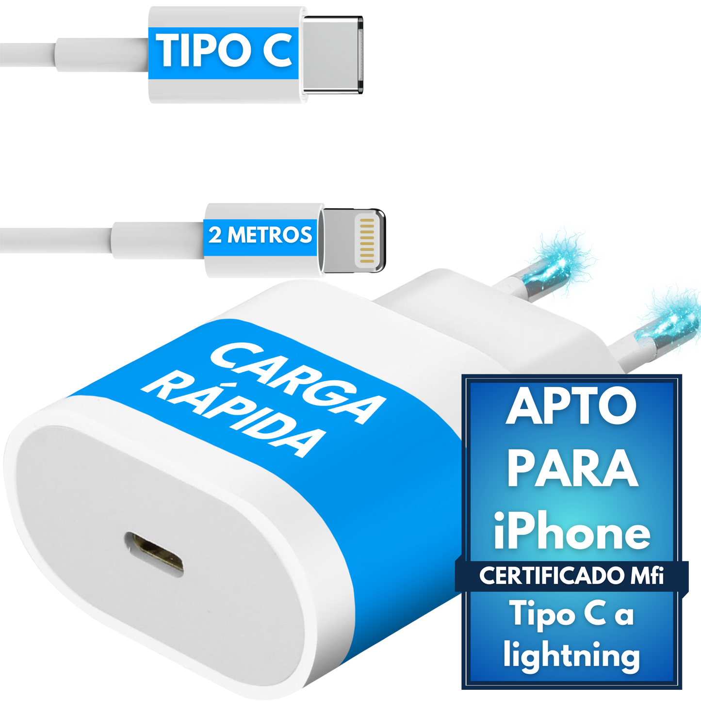 NETINERS® Cargador Carga rapida Compatible iPhone Original iPhone 14/14 Pro/14 Pro Max/14 Plus 13 12 11 XS XS MAX XR X, 20W + Cable iPhone de 2 Metros con Certificado MFI